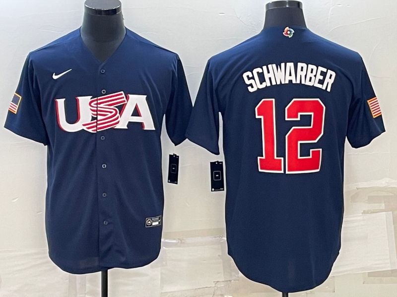 Men 2023 World Cub USA #12 Schwarber Blue Nike MLB Jersey9